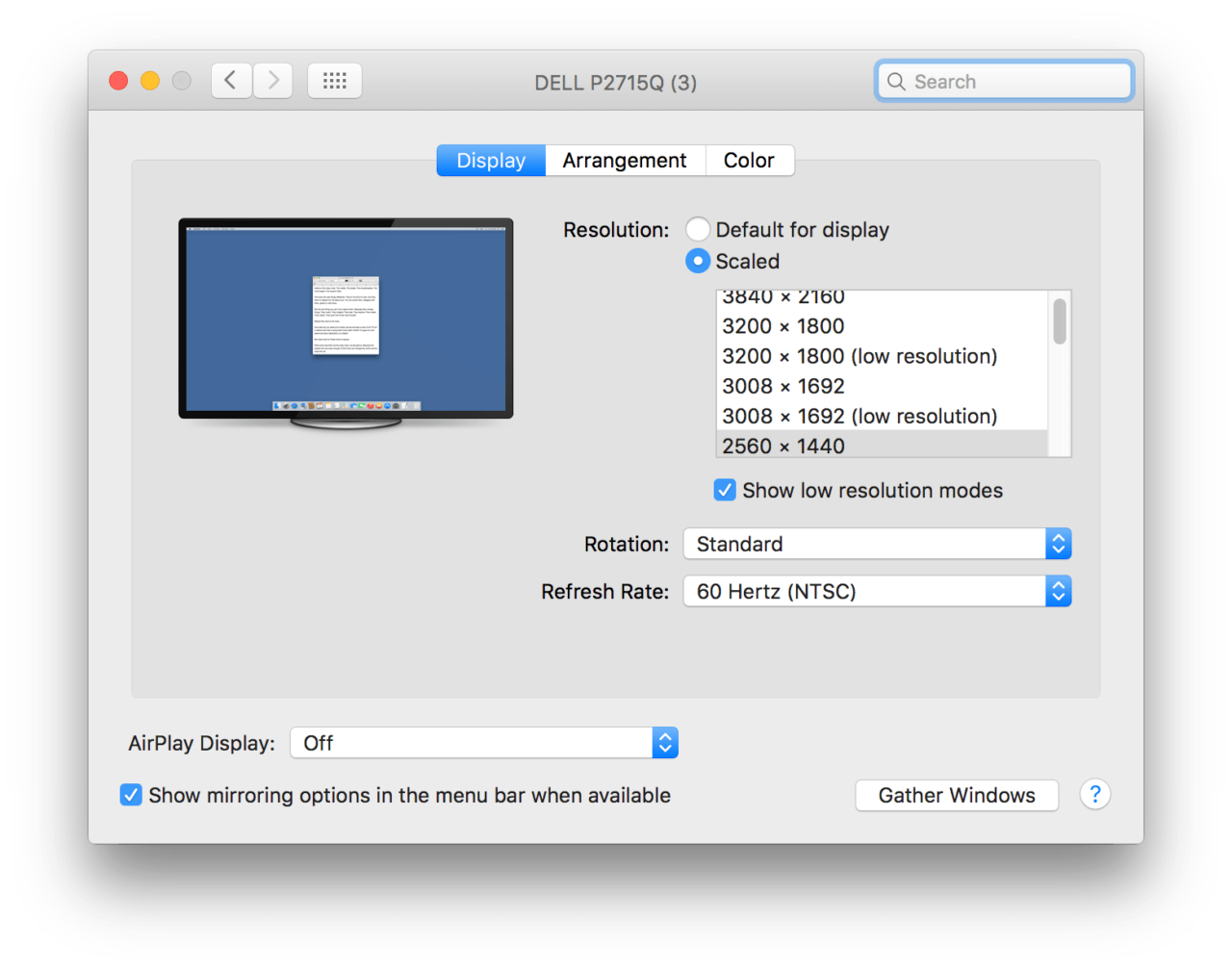 set resolution for dual monitor on mac 2560